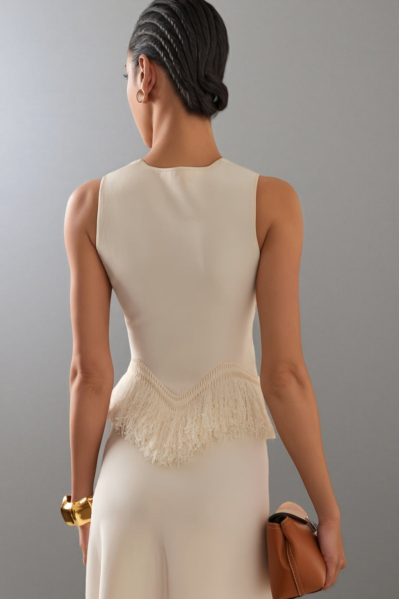 Jora White Fringe Maxi Dress Two Piece Set