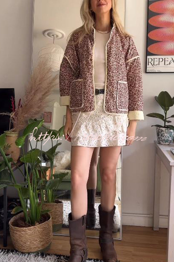 Print Pocket Contrast Concealed Button Cotton Coat