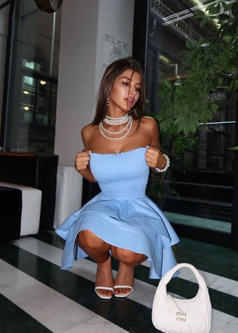 Santorini Breeze Ruffle Mini Dress