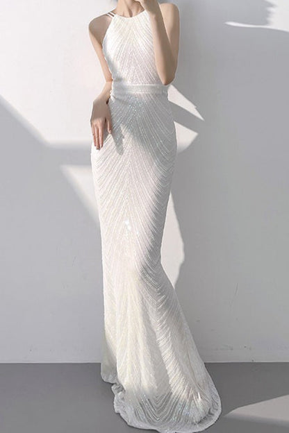 Halter Sequin Mermaid Maxi Dress