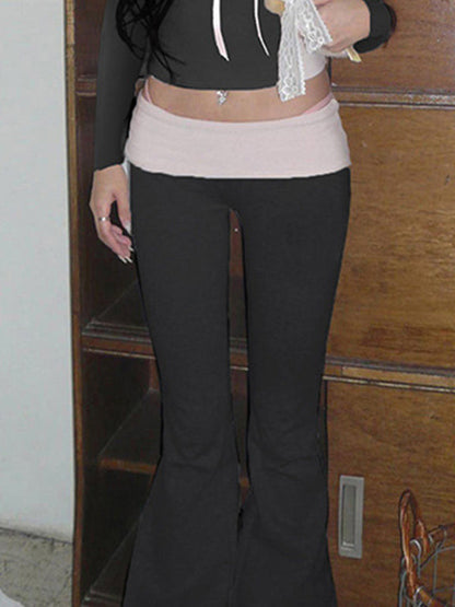 Contrast Y2k Low Waist Splice Knit Flare Leg Pants