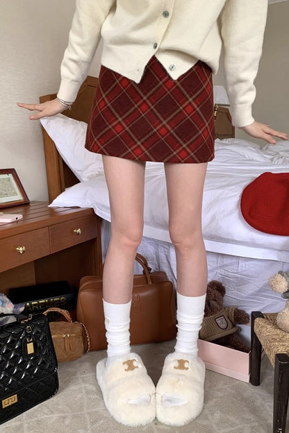 High Waist Plaid A-line Skirt