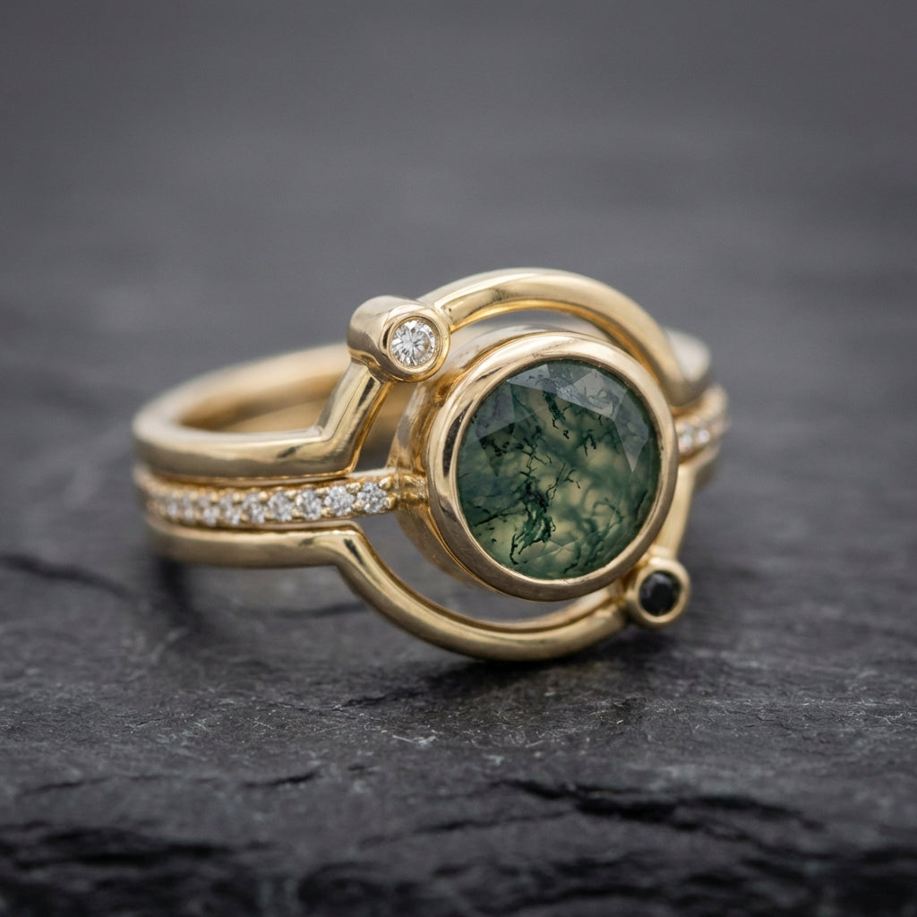 Vintage Blue Opal Golden Ring