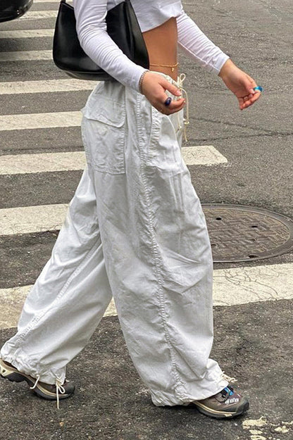 Fashionable Low-waisted Drawstring Cargo Pant