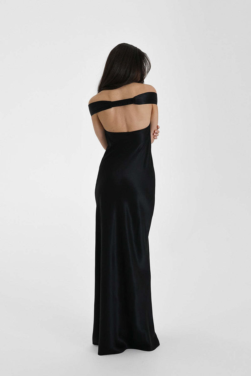 Satin Mermaid Off Shoulder Maxi Dress