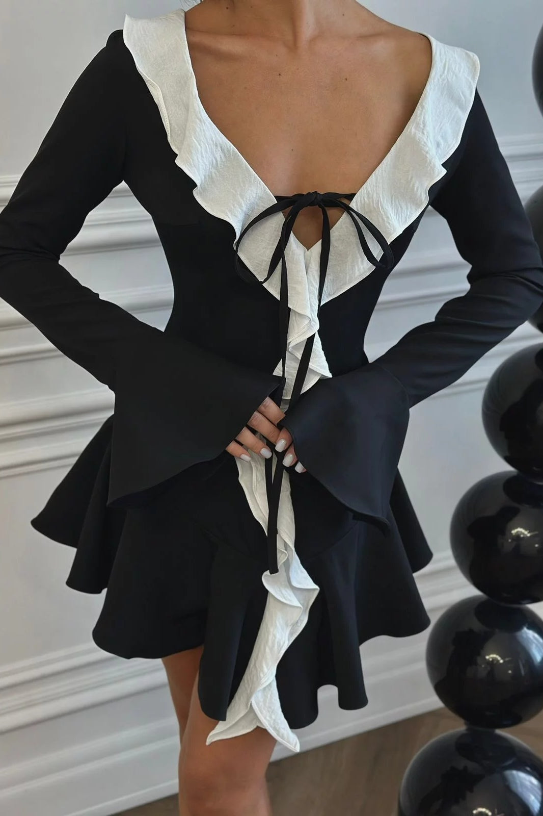 Sylvia Ruffle V-neck Mini Dress