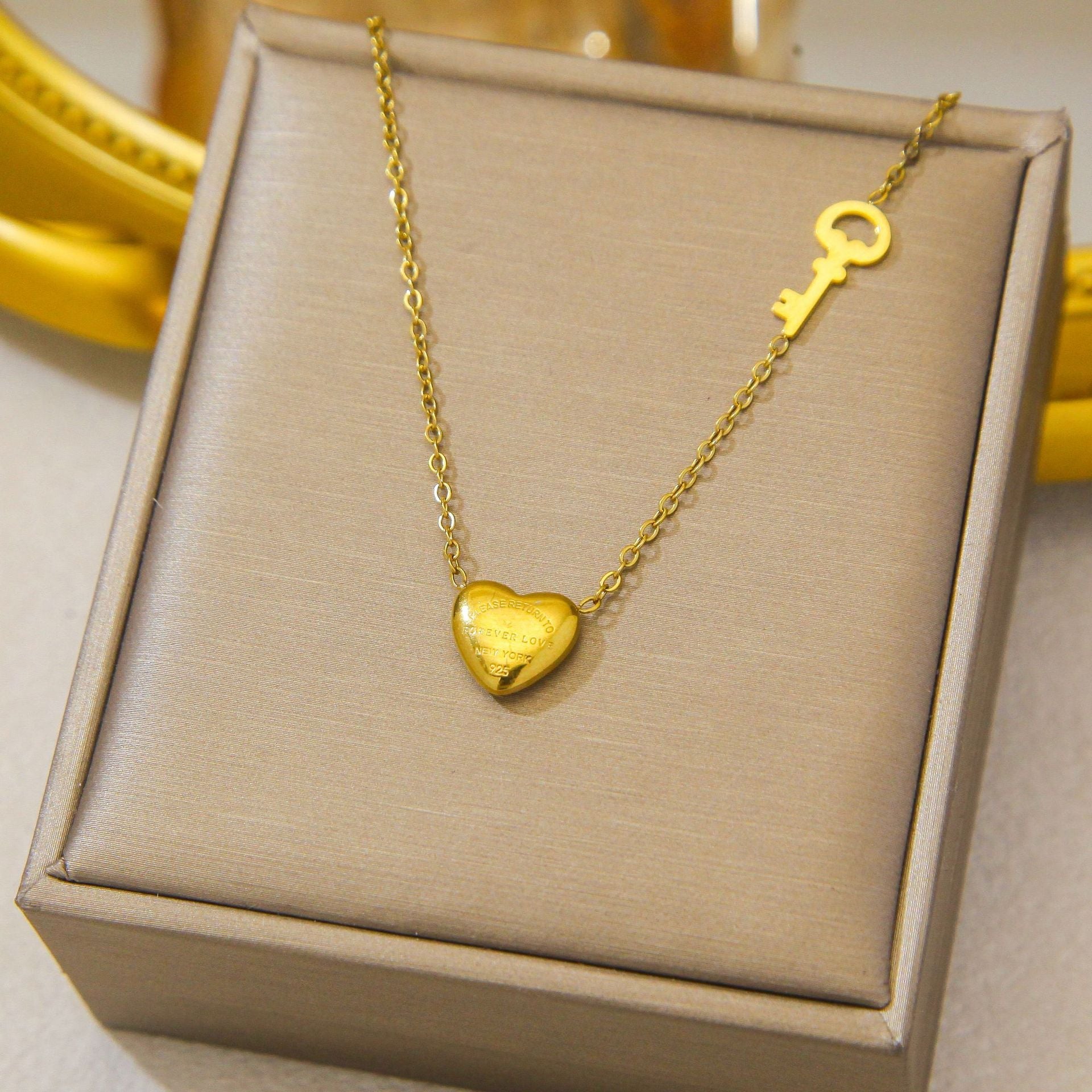 Gold Heart Key Necklace