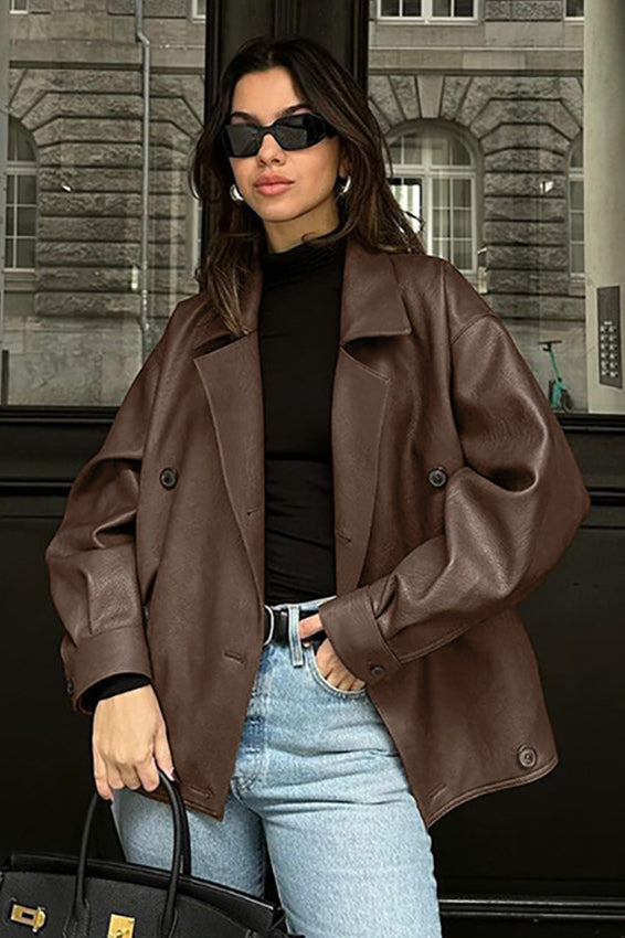 Brown Leather Blazer Coat