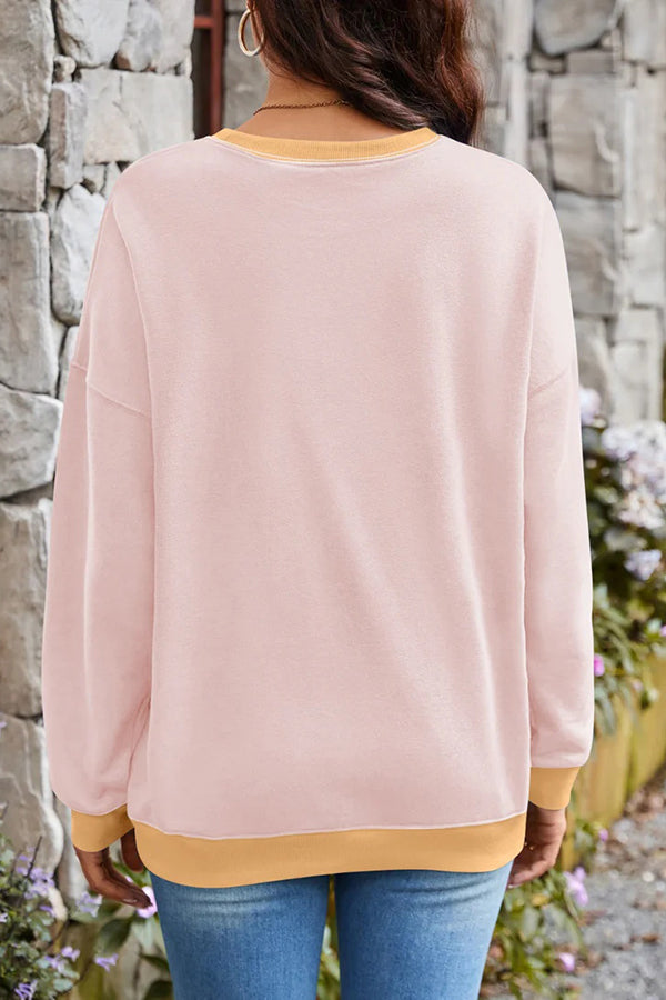 Fashionable Contrasting Color Loose Long-sleeved Sweatshirt