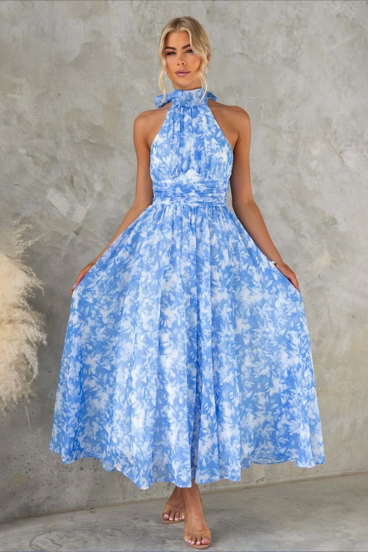 Sleeveless Halter Backless Midi Dress