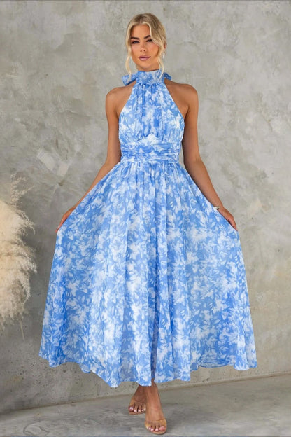 Sleeveless Halter Backless Midi Dress
