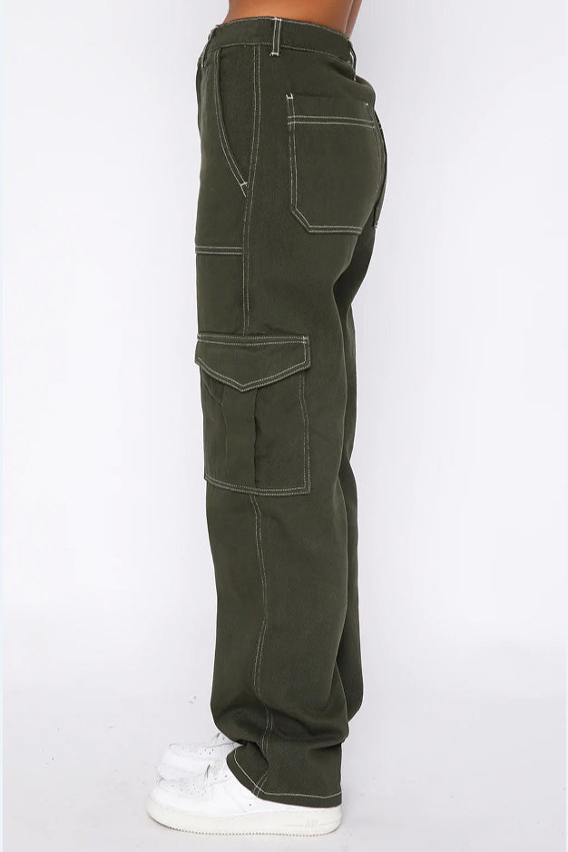 Fashionable Straight Leg Multi-pocket Cargo Pant