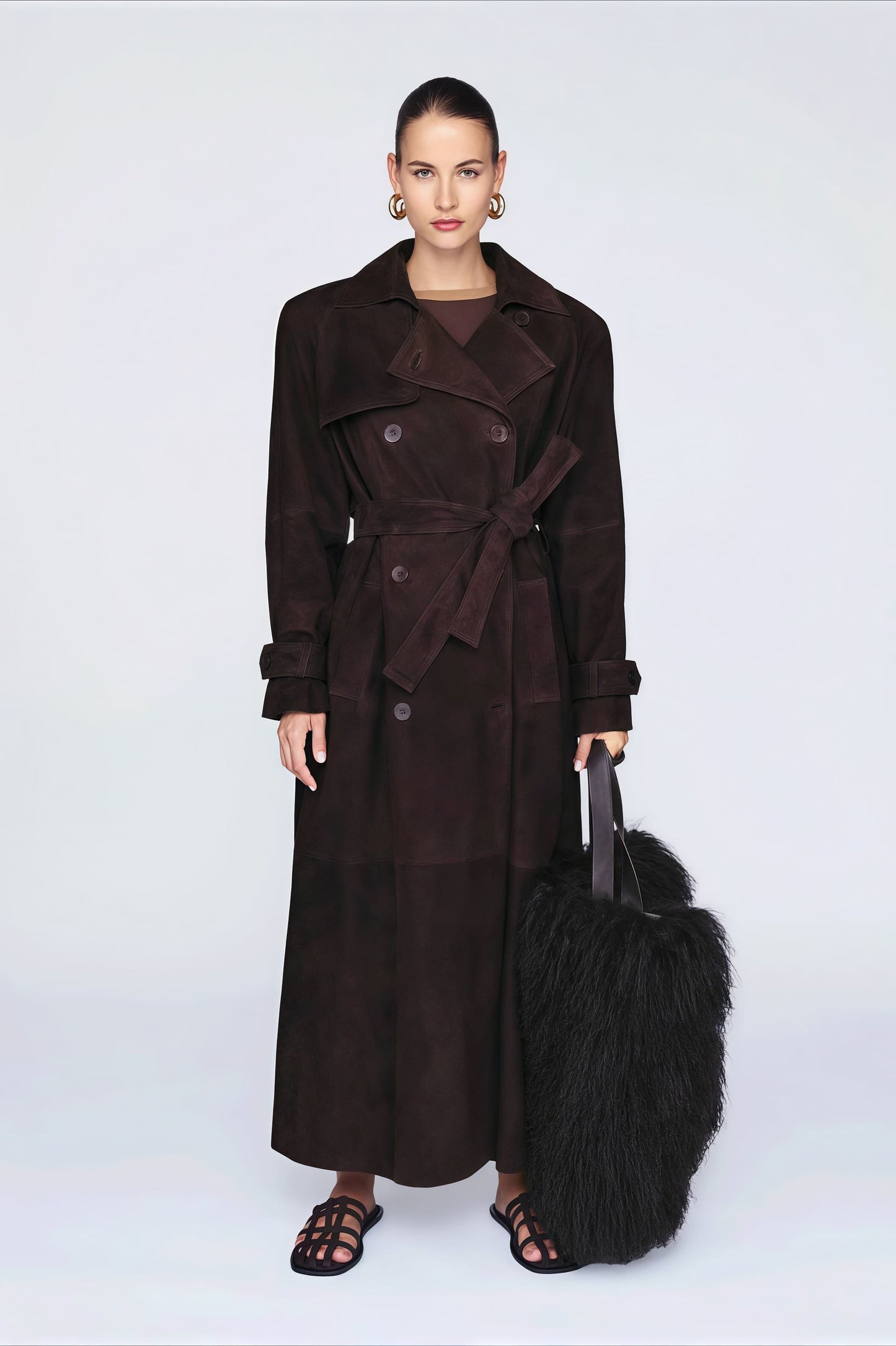 Double Breasted Tie Waist Long Overcoat