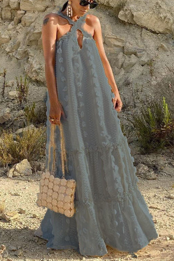 Sweet by the Sea Flower Decor Halter Maxi Dress
