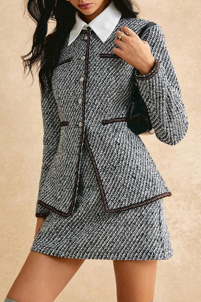 Tweed Lapel Jacket & Skirt Two Piece Set