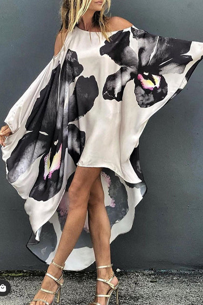 Unique Printed One Shoulder Cover Up Maxi Dress