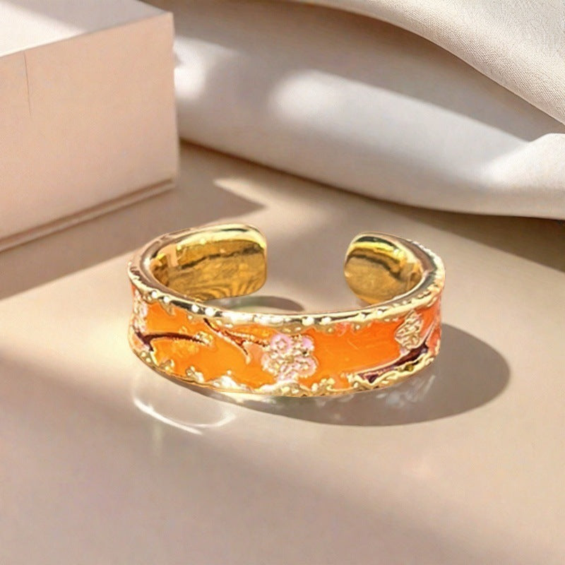 Elegant Orange Enamel Ring