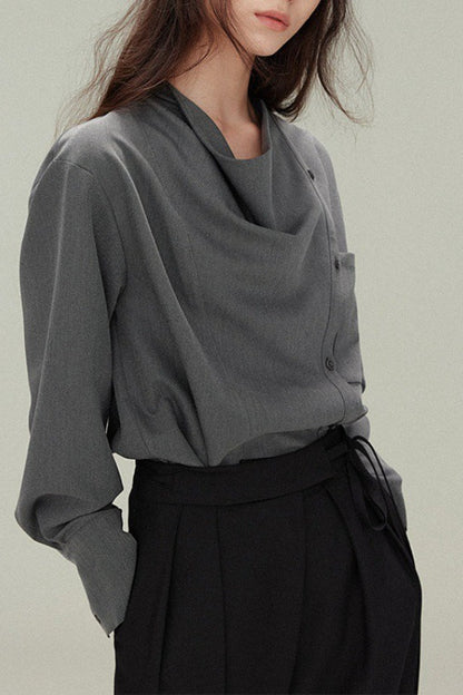 Relaxed Draped Neck Blouse