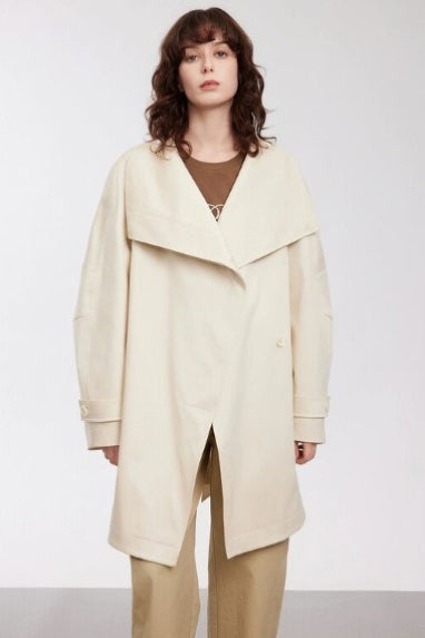 Wide Collar Single-button Mid-length Loose Fit Trench Coat