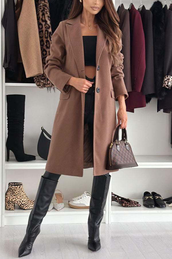 Fashionable Lapel Long Sleeve Single Breasted Loose Coat