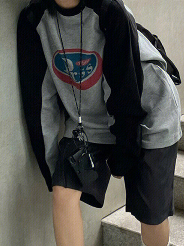 Gray American Color Block Letters Sweatshirts