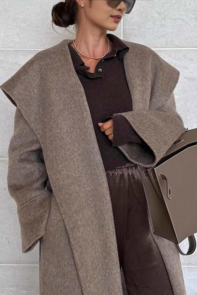 Wrap Notch Collar Cape Wool Blend Overcoat
