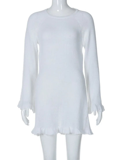 Backless Knitted Mini Dress for Lace Up Long Sleeve Short Dresses Hot Club High Waist Dress Femme