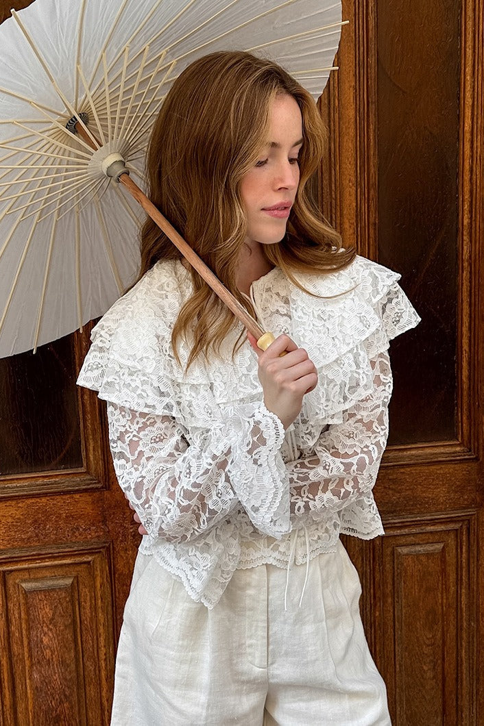 Lace Ruffle Long Sleeve Blouse
