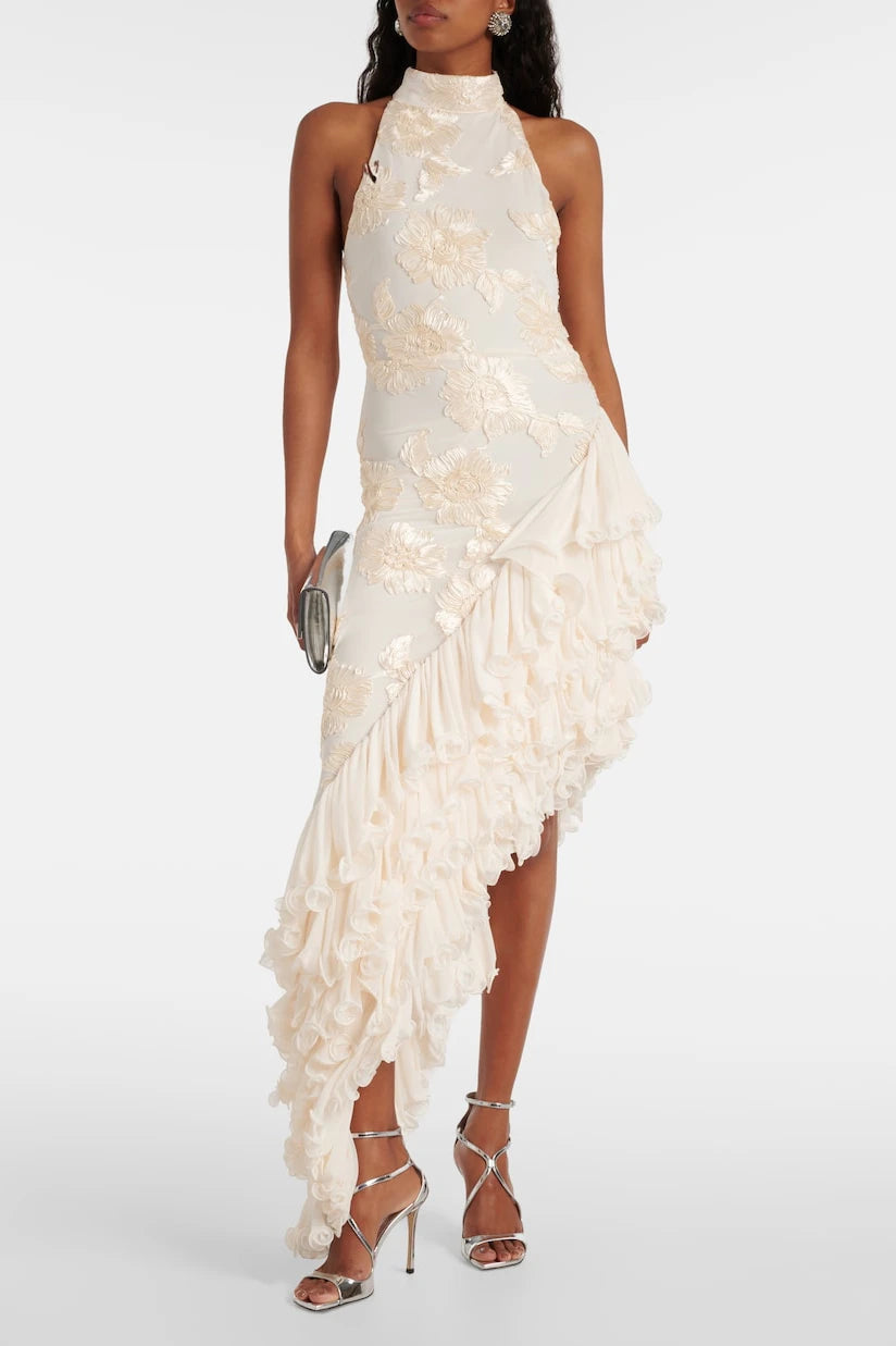 Liora — Appliqué Maxi Dress With Sheer Layers