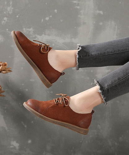 Handmade Caramel Flat Shoes for Lace Up Flat Feet Shoes