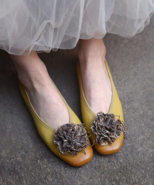 Comfy Yellow Sheepskin Splicing Flat Feet Shoes
