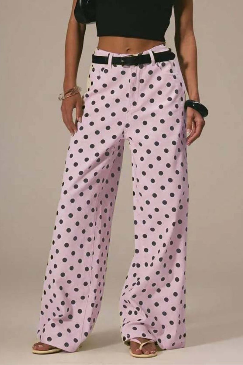 Polka Dot Mid Waist Wide Pants