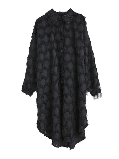 Stylish Long Sleeves Loose Tasseled Color High-neck Midi Dresses