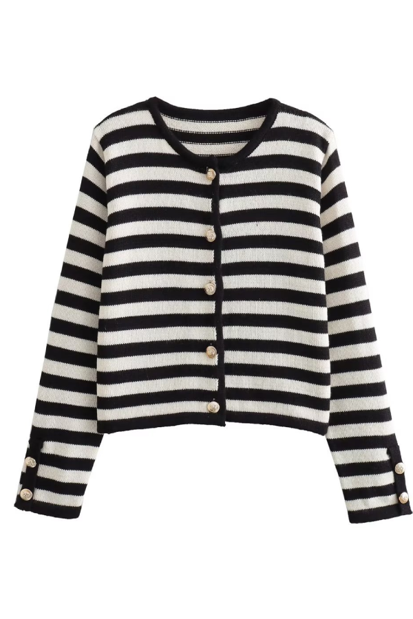 Slim Fit Striped Cardigan Cropped Top