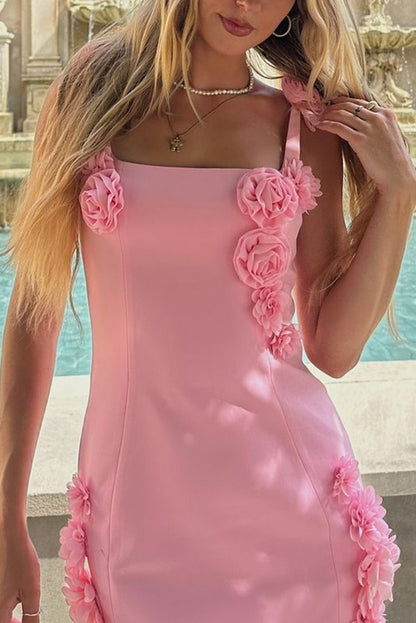 Three-dimensional Flower Suspender Slim Mini Dress