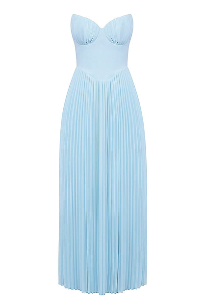 Romantic and Pleated Strapless Maxi Dress