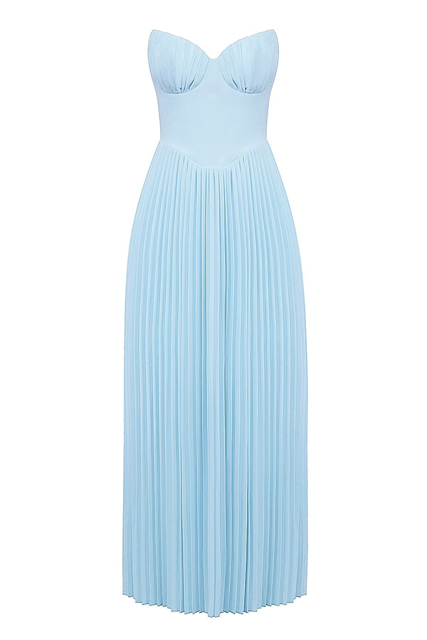 Romantic and Pleated Strapless Maxi Dress