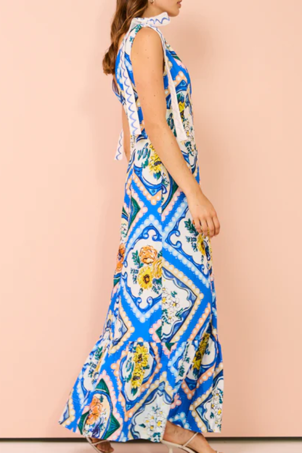 Tie Shoulder Maxi Dress in Azure