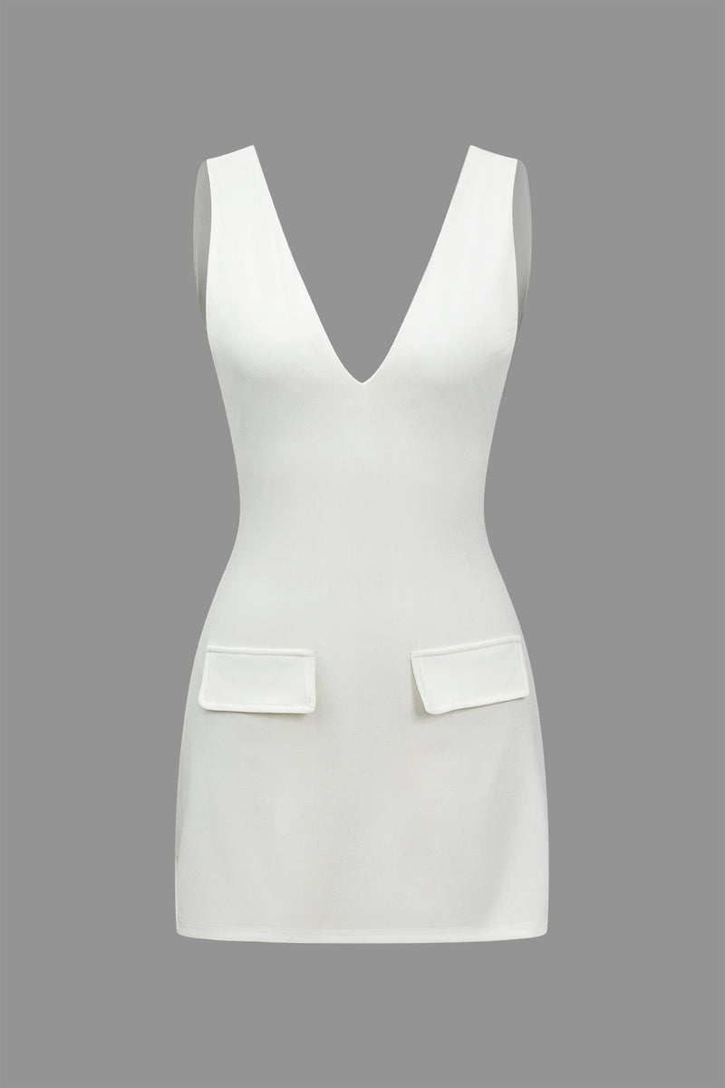 V-neck Fake Pocket Mini Dress