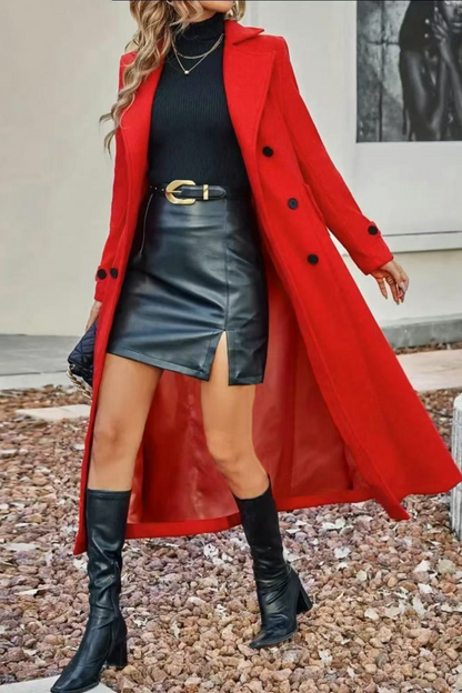 Wool Blend Lapel Double Breasted Overcoat