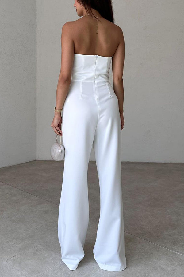 Color Tube Top Gold Button Embellished Bootcut Jumpsuit