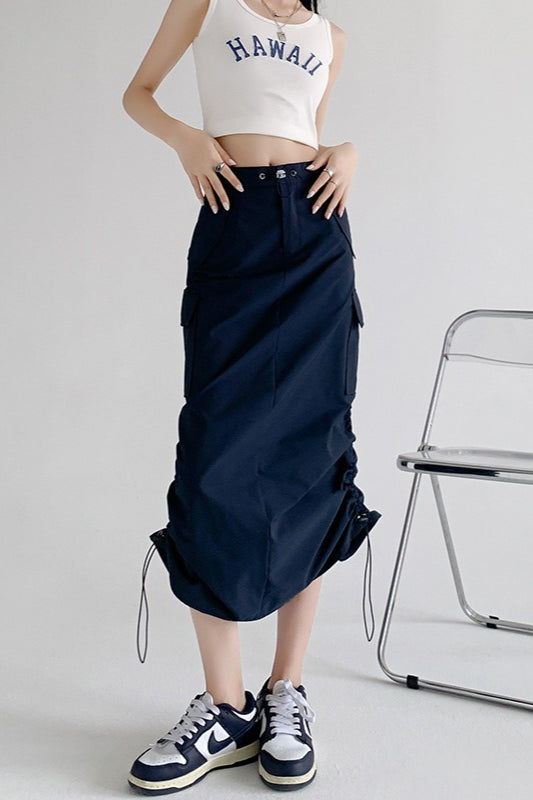 A-line Gray Cargo High Slit Skirt