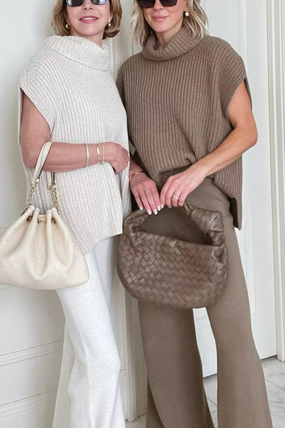 Comfortable and Luxe Knit Turtleneck Cap Sleeves Lightweight Sweater