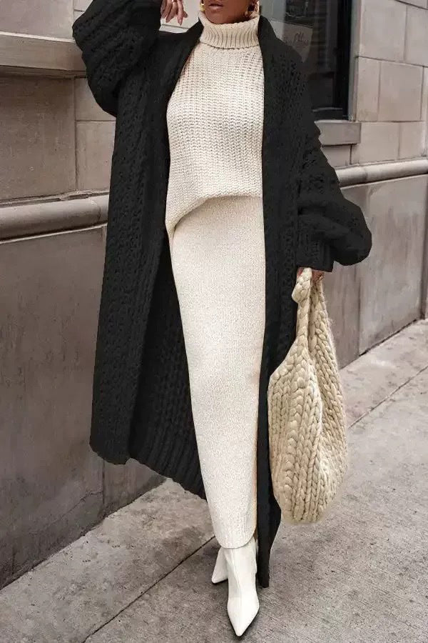 Embrace the Cold Color Long Sleeve Knitted Loose Maxi Cardigan