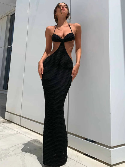 Backless Halter Maxi Dress for – Hollow Out Lace-up Summer Party Dress