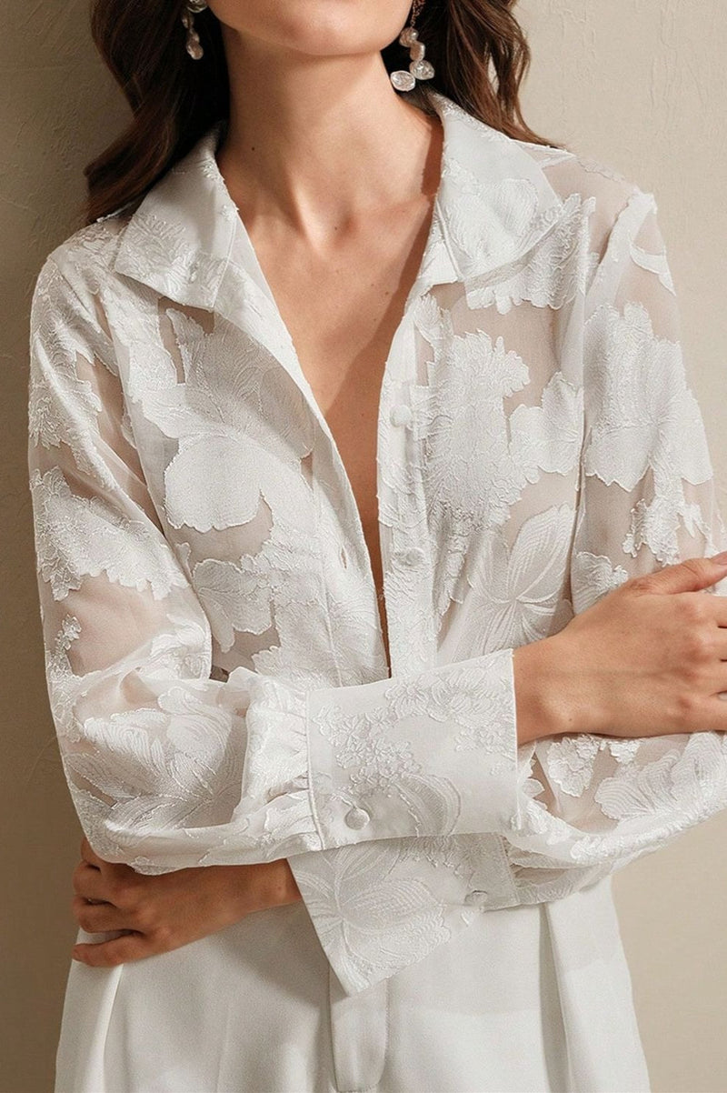 Embroidered Turtleneck Spring-summer Blouse