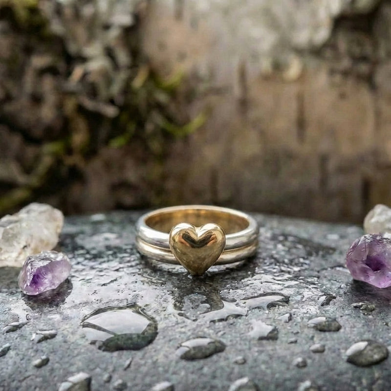 Gold Heart Silver Ring