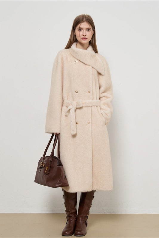 Luxe Faux Fur Tweed Long Lady Overcoat