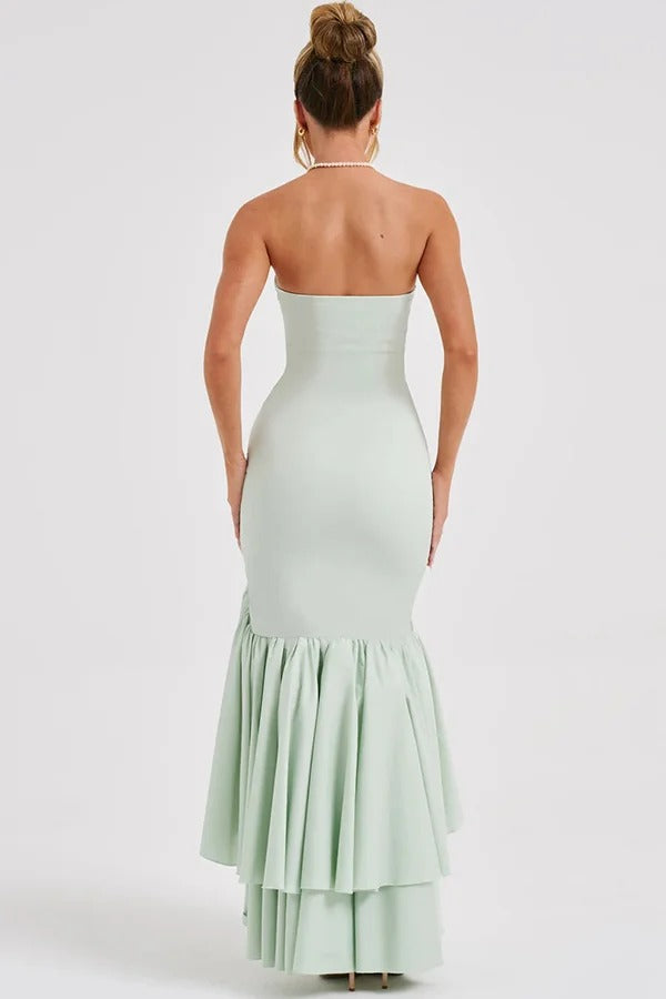 Off-shoulder Slim Fit Irregular Hem Maxi Dress
