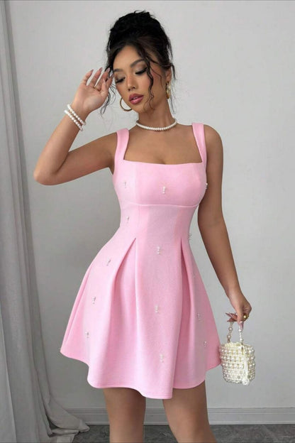 Shirred Waist Spaghetti Strap A-line Dress
